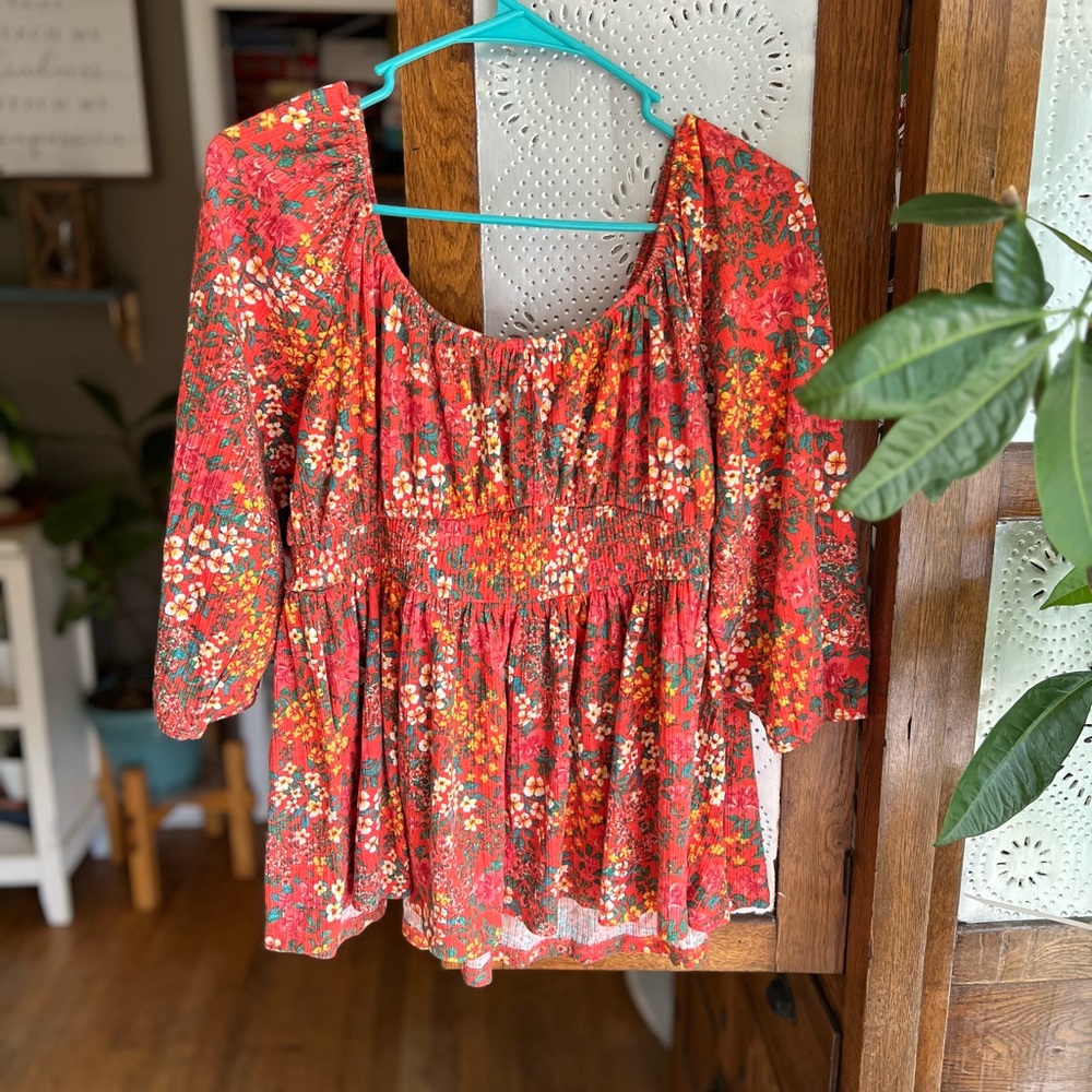Torrid Red Floral Blouse